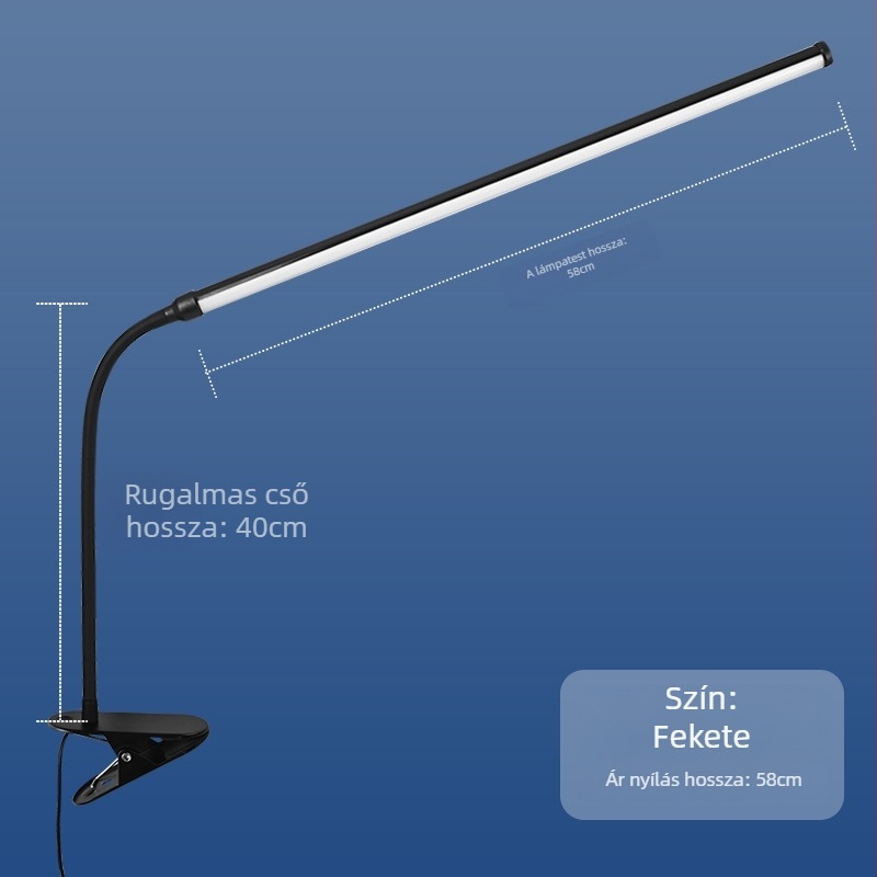 LED asztali lámpa klipszel – USB tápellátás, szemvédő fény, klipek rögzítés, CRI ≥90, feszültség ≤36V