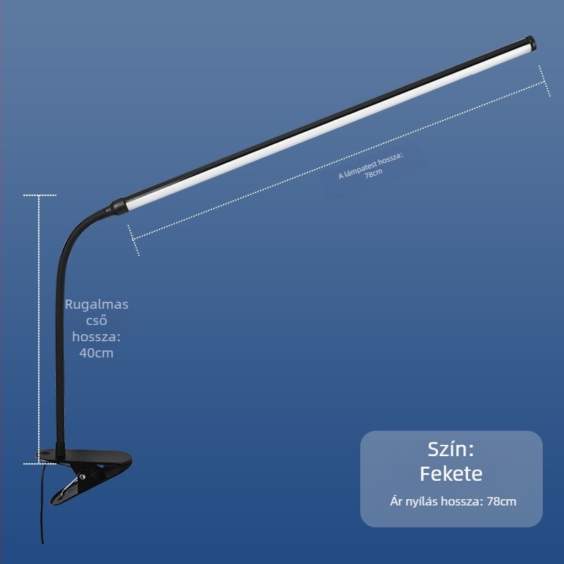LED asztali lámpa klipszel – USB tápellátás, szemvédő fény, klipek rögzítés, CRI ≥90, feszültség ≤36V