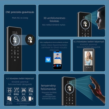 Okos zár látható kijelzővel, tenyér- és ujjlenyomat, WiFi távoli nyitás, digitális jelszó, 30 ujjlenyomat-tárolás