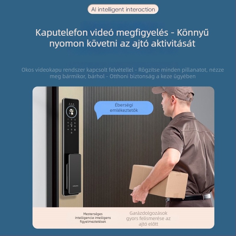 Okos zár látható kijelzővel, tenyér- és ujjlenyomat, WiFi távoli nyitás, digitális jelszó, 30 ujjlenyomat-tárolás