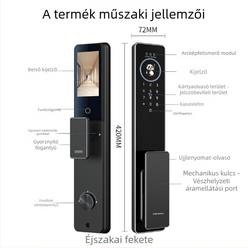 Okos zár látható kijelzővel, tenyér- és ujjlenyomat, WiFi távoli nyitás, digitális jelszó, 30 ujjlenyomat-tárolás