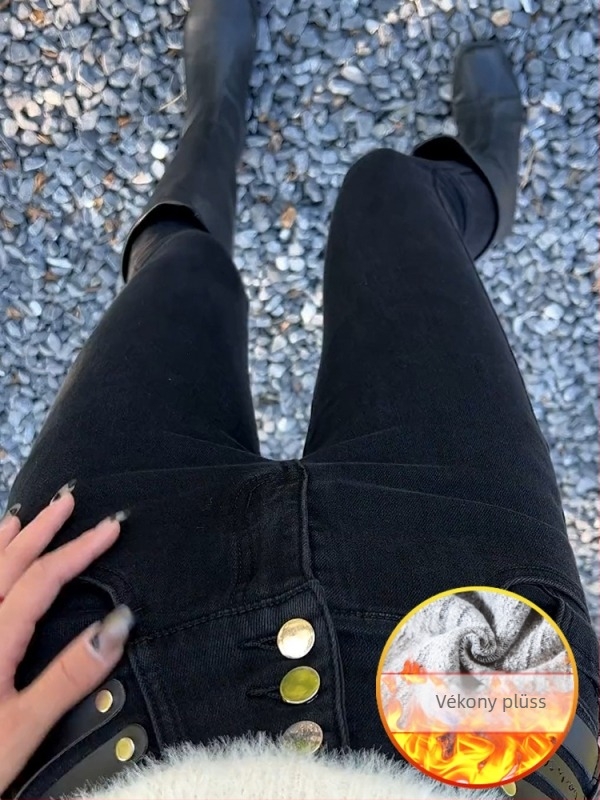 Női magas derekú denim szűk fazonú farmer, mikroelasztikus, 9/10 hossz