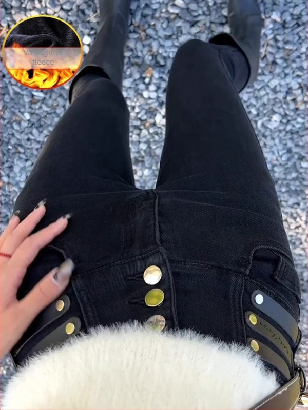 Női magas derekú denim szűk fazonú farmer, mikroelasztikus, 9/10 hossz