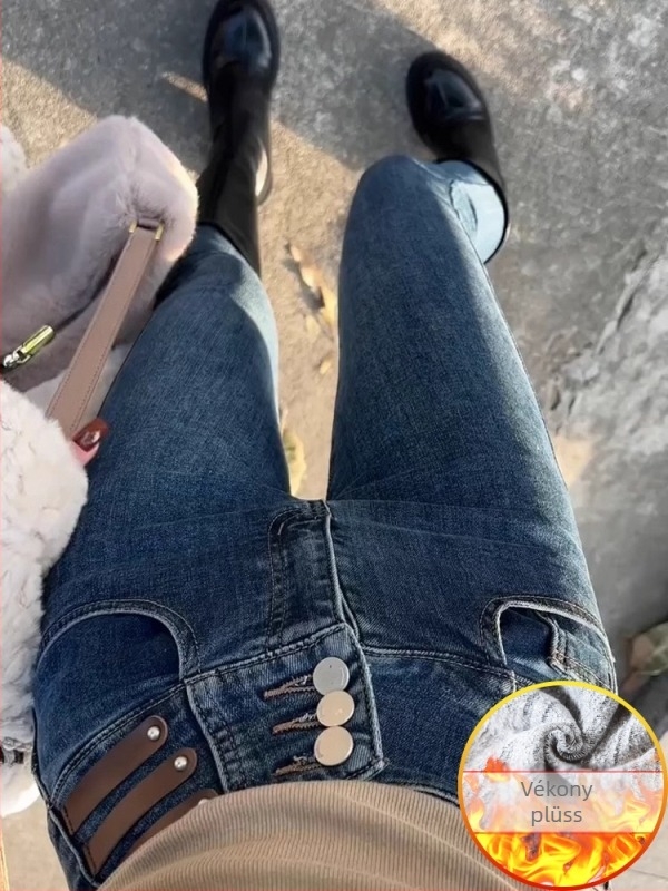 Női magas derekú denim szűk fazonú farmer, mikroelasztikus, 9/10 hossz