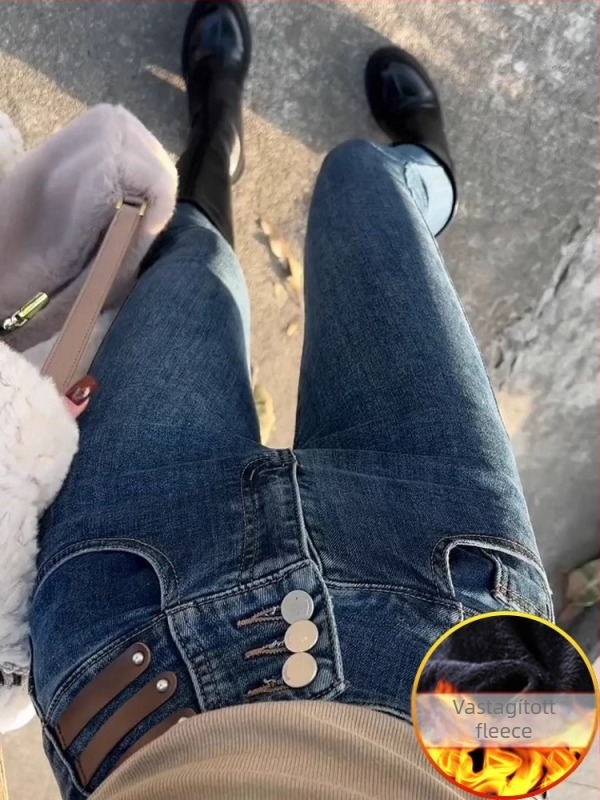 Női magas derekú denim szűk fazonú farmer, mikroelasztikus, 9/10 hossz