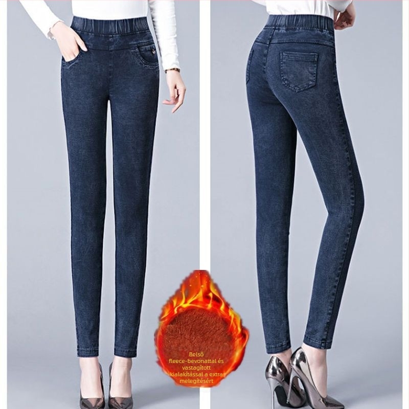 Női magas derekú farmer - szűk fazon, denim-pamut keverék, vastag anyag, tavasz 2025