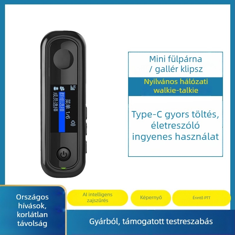 Fülcsipeszes Walkie-Talkie, 5G/4G/3G/2G, hatótáv >50 km, RF kimenet 0,5–3W, 50 csatorna, Li-ion akkumulátor 1050 mAh