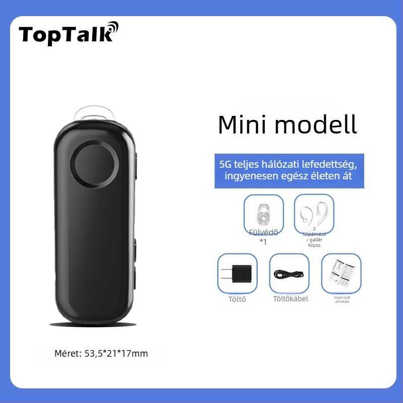 Fülcsipeszes Walkie-Talkie, 5G/4G/3G/2G, hatótáv >50 km, RF kimenet 0,5–3W, 50 csatorna, Li-ion akkumulátor 1050 mAh