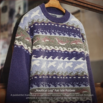 Madden Workwear Fair Isle pulóver kerek nyakú, amerikai retró stílusú, vast kötésű férfi téli pulóver
