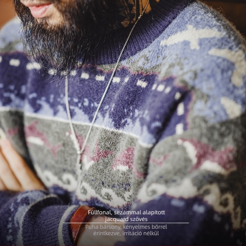 Madden Workwear Fair Isle pulóver kerek nyakú, amerikai retró stílusú, vast kötésű férfi téli pulóver