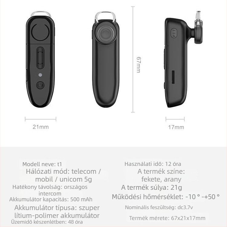 Feijie fülre akasztható Bluetooth intercom | 4G hálózat, RF kimenő teljesítmény 2W, 50 km+ hatótáv, Li-ion akkumulátor 1000