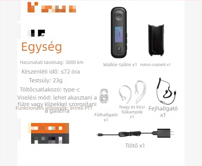 Feijie fülre akasztható Bluetooth intercom | 4G hálózat, RF kimenő teljesítmény 2W, 50 km+ hatótáv, Li-ion akkumulátor 1000