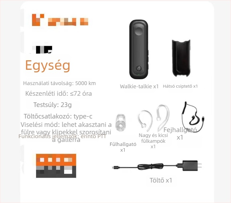 Feijie fülre akasztható Bluetooth intercom | 4G hálózat, RF kimenő teljesítmény 2W, 50 km+ hatótáv, Li-ion akkumulátor 1000
