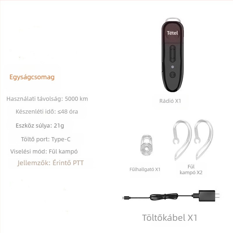 Feijie fülre akasztható Bluetooth intercom | 4G hálózat, RF kimenő teljesítmény 2W, 50 km+ hatótáv, Li-ion akkumulátor 1000