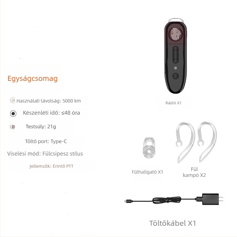 Feijie fülre akasztható Bluetooth intercom | 4G hálózat, RF kimenő teljesítmény 2W, 50 km+ hatótáv, Li-ion akkumulátor 1000