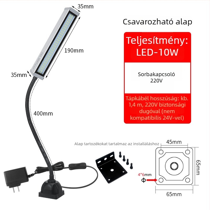 LED munka világítás gépekhez – hosszú kar, vízálló, mágneses alap, 220V/24V/36V