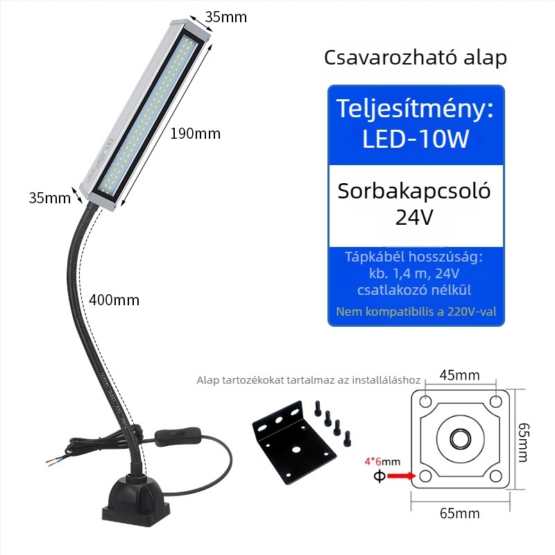 LED munka világítás gépekhez – hosszú kar, vízálló, mágneses alap, 220V/24V/36V