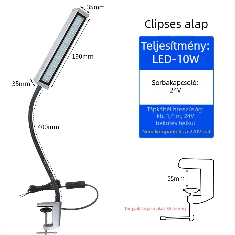 LED munka világítás gépekhez – hosszú kar, vízálló, mágneses alap, 220V/24V/36V