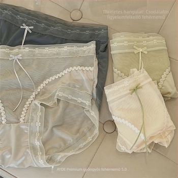 Női hálószövésű alsó középső derekú, lélegző, antibakteriális, nylon anyag, alsó csúcsban mulberry selyem betét, csipkés masni részlettel