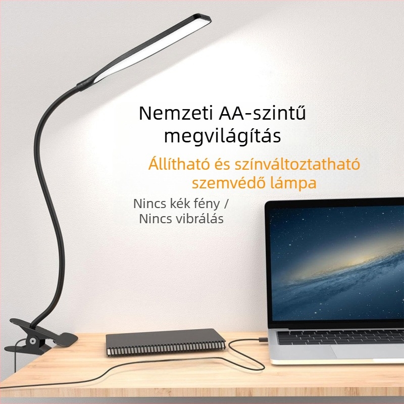 Csipeszes asztali lámpa tanuláshoz és olvasáshoz, szemkímélő, USB táplálás, magas CRI ≥95, amerikai minimalista stílus