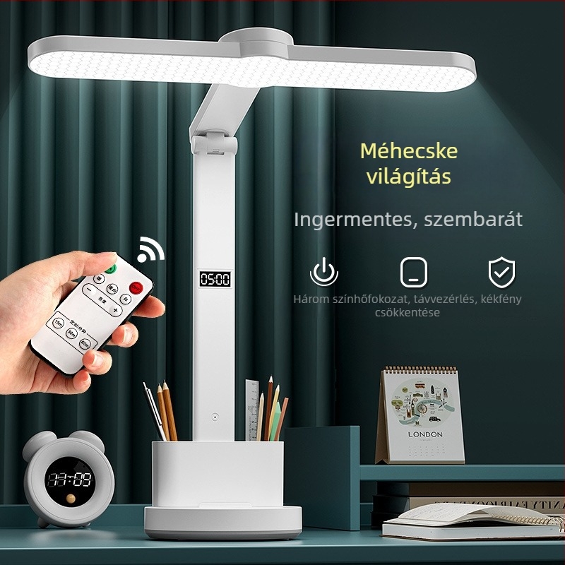 Tanulmányi asztali lámpa szemvédővel, 6-10W beépített akkumulátor, érintéses kapcsoló, intelligens vezérlés, CRI ≥95
