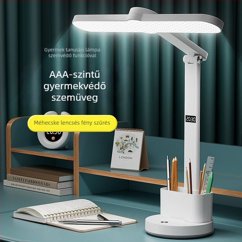 Tanulmányi asztali lámpa szemvédővel, 6-10W beépített akkumulátor, érintéses kapcsoló, intelligens vezérlés, CRI ≥95