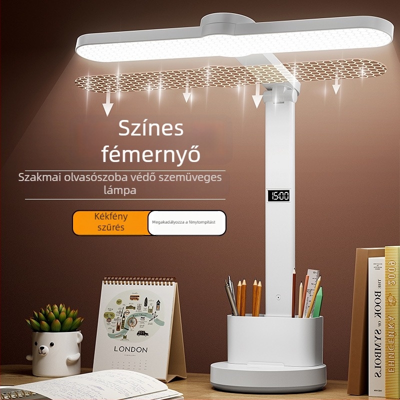 Tanulmányi asztali lámpa szemvédővel, 6-10W beépített akkumulátor, érintéses kapcsoló, intelligens vezérlés, CRI ≥95