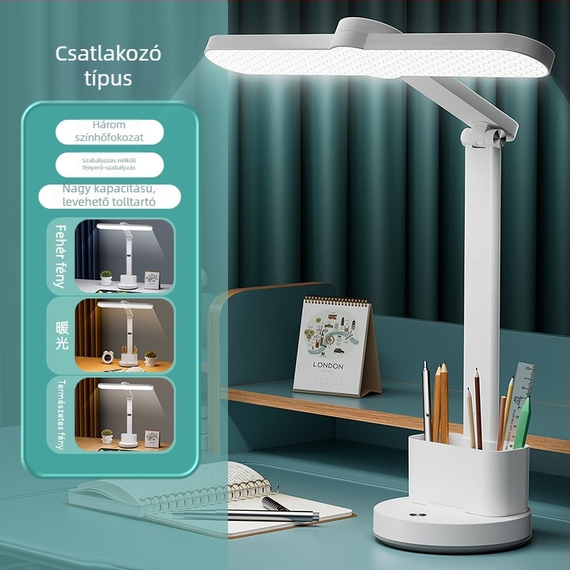 Tanulmányi asztali lámpa szemvédővel, 6-10W beépített akkumulátor, érintéses kapcsoló, intelligens vezérlés, CRI ≥95