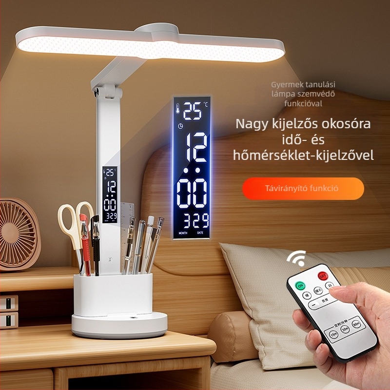 Tanulmányi asztali lámpa szemvédővel, 6-10W beépített akkumulátor, érintéses kapcsoló, intelligens vezérlés, CRI ≥95