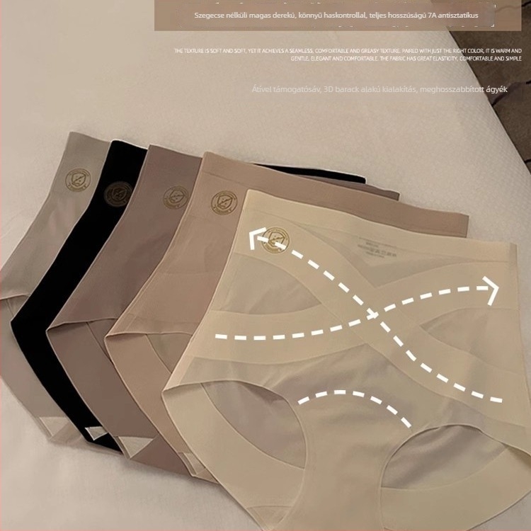 Varrat nélküli női bugyi magas derekú — Ice Silk anyag, Nylon 70–80%, pamut bélés