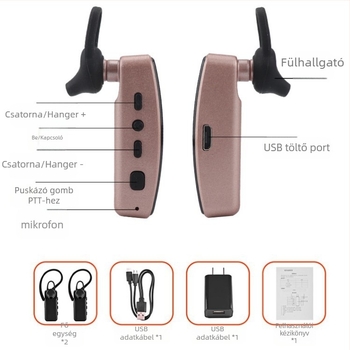 Mini fülre akasztható interkom, vezeték nélküli Bluetooth mikrohangszóró és headset, mindent egyben (16 csatorna, lítium akkumulátor, porálló)