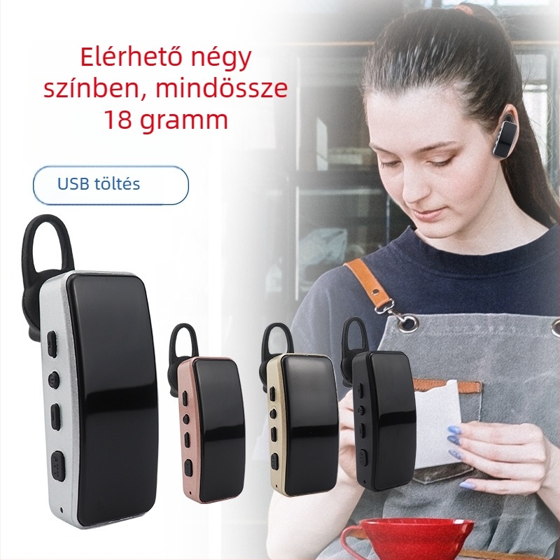 Mini fülre akasztható interkom, vezeték nélküli Bluetooth mikrohangszóró és headset, mindent egyben (16 csatorna, lítium akkumulátor, porálló)
