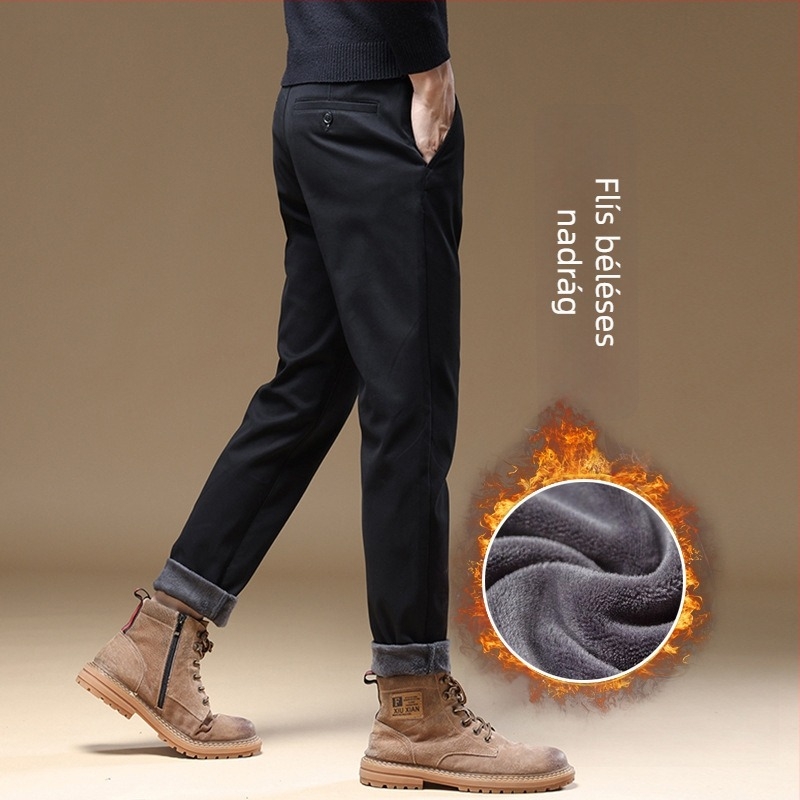 Férfi pamut casual nadrág, karcsúsított szabás, egyenes szár, cropped hossz, khaki, kis termetű férfiak számára