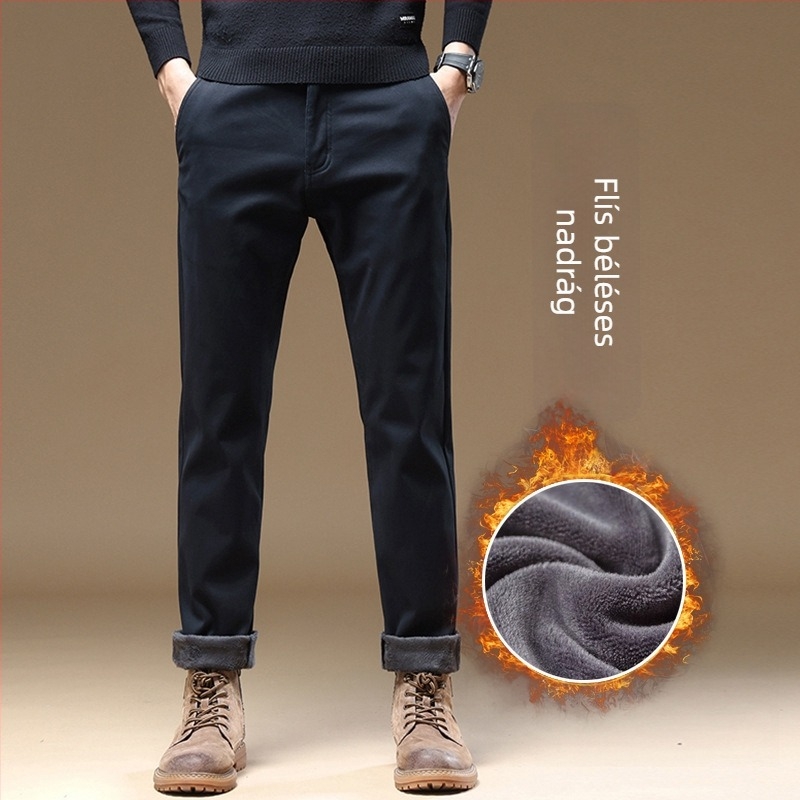 Férfi pamut casual nadrág, karcsúsított szabás, egyenes szár, cropped hossz, khaki, kis termetű férfiak számára
