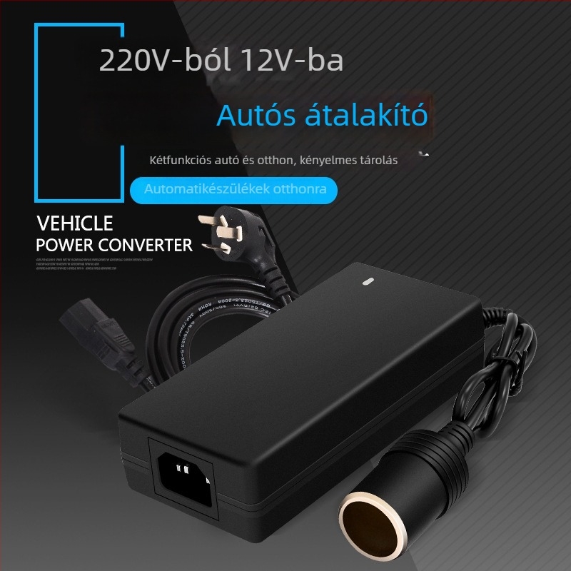 Feszültségátalakító 220V→12V autóalkalmazásokhoz; cigarettagyújtó adapter háztartási konnektorhoz, 6A kimenet (72W), Modell 1260