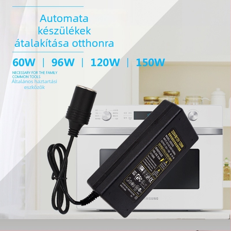 Feszültségátalakító 220V→12V autóalkalmazásokhoz; cigarettagyújtó adapter háztartási konnektorhoz, 6A kimenet (72W), Modell 1260