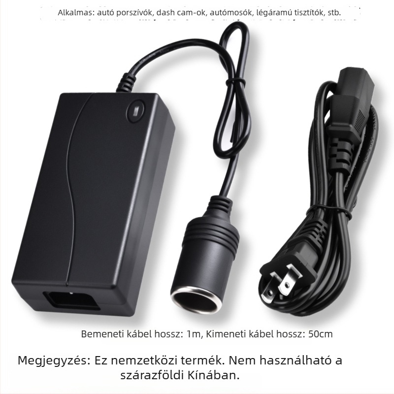 Feszültségátalakító 220V→12V autóalkalmazásokhoz; cigarettagyújtó adapter háztartási konnektorhoz, 6A kimenet (72W), Modell 1260