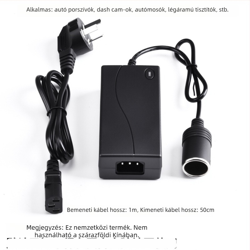 Feszültségátalakító 220V→12V autóalkalmazásokhoz; cigarettagyújtó adapter háztartási konnektorhoz, 6A kimenet (72W), Modell 1260