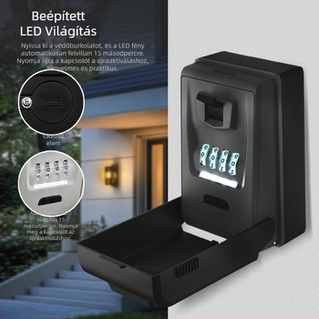 LED‑del megvilágított jelszavas kulcstartó, falra szerelhető, vízálló, akkumulátoros, kulcsok, kártyák és USB-meghajtók tárolására