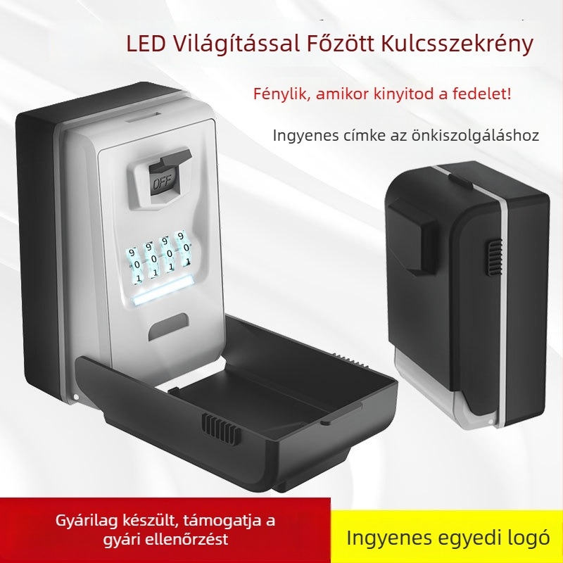LED‑del megvilágított jelszavas kulcstartó, falra szerelhető, vízálló, akkumulátoros, kulcsok, kártyák és USB-meghajtók tárolására