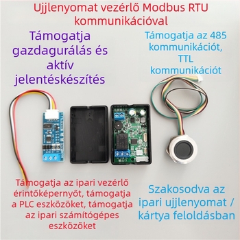 Ujjlenyomat-alapú Modbus RTU kommunikáció, RS-485 támogatás, ipari érintőképernyős PLC-vezérlő relével