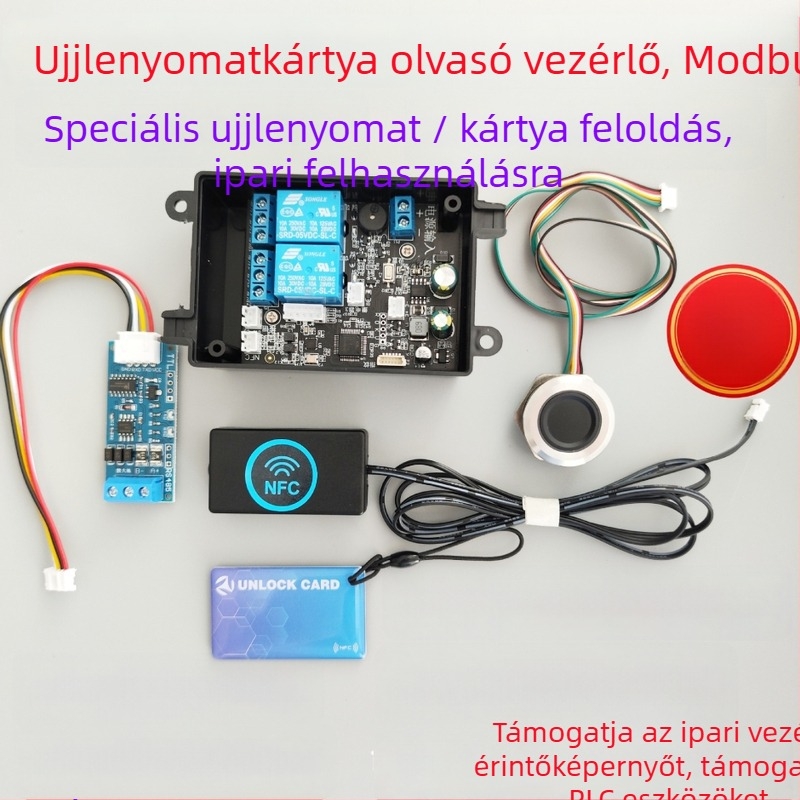 Ujjlenyomat-alapú Modbus RTU kommunikáció, RS-485 támogatás, ipari érintőképernyős PLC-vezérlő relével