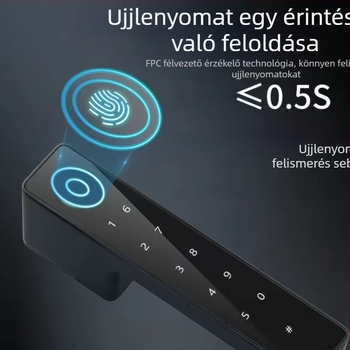 T6s Intelligens ajtózár ujjlenyomat- és jelszavas védelemmel fa belső ajtókhoz, 50 ujjlenyomat tárolás, 0,5 s alatti beolvasás, több mint 1000 feloldás, DC táplálás
