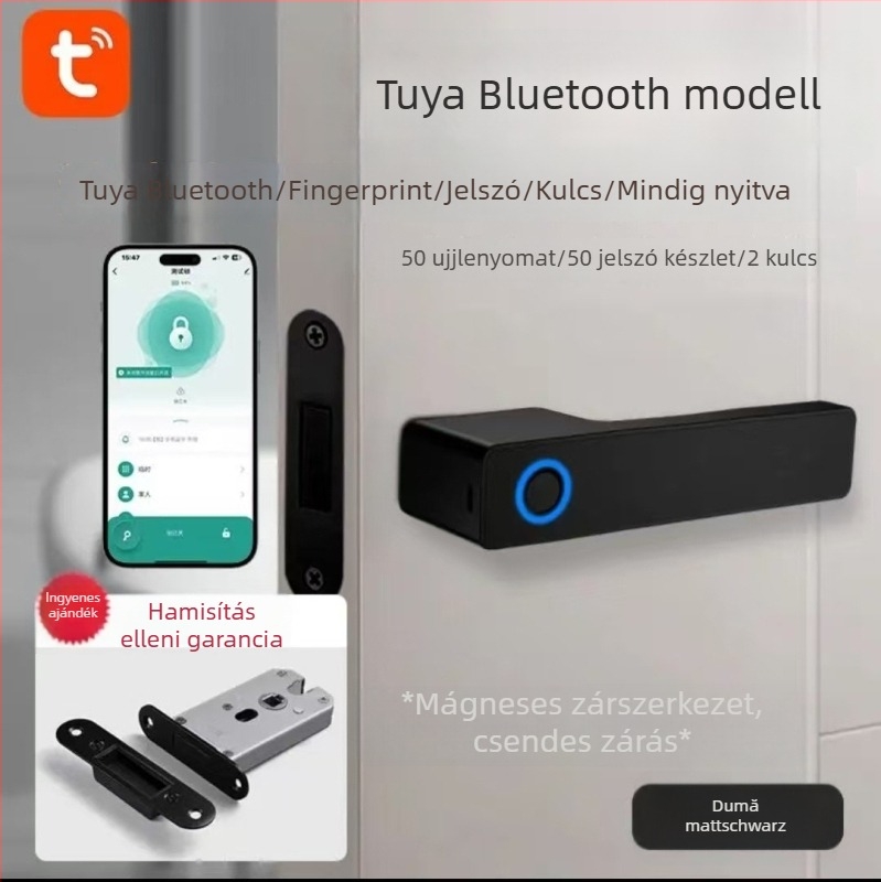 T6s Intelligens ajtózár ujjlenyomat- és jelszavas védelemmel fa belső ajtókhoz, 50 ujjlenyomat tárolás, 0,5 s alatti beolvasás, több mint 1000 feloldás, DC táplálás