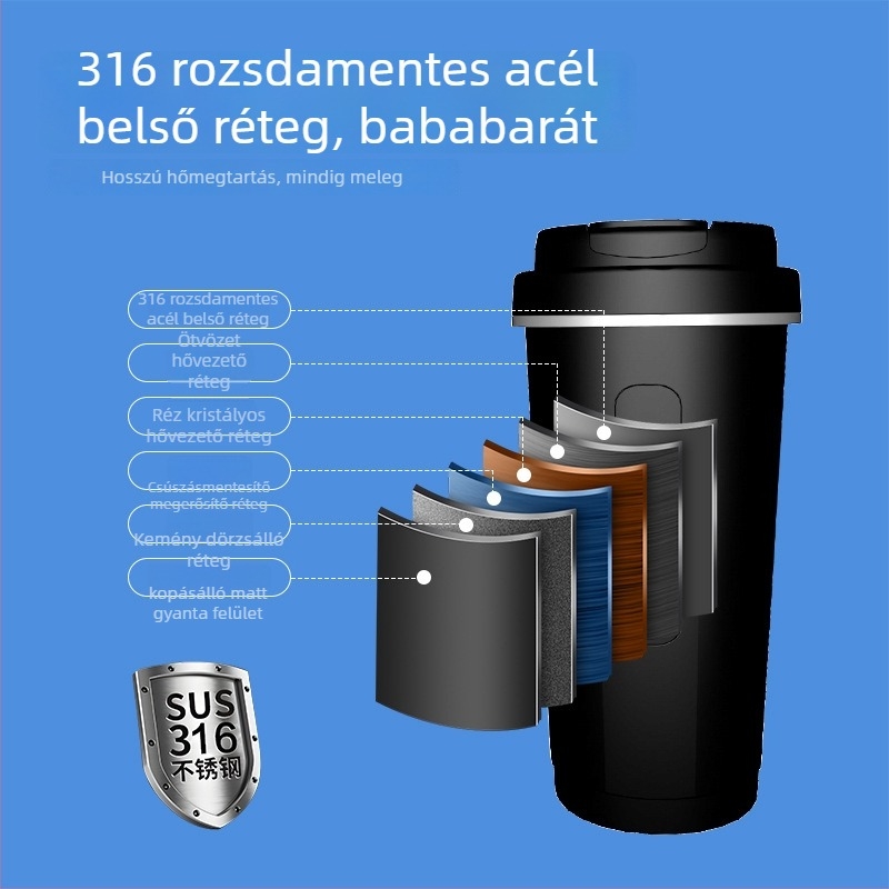 Kis autós készülék integrált intelligens fűtéssel, belső 304 rozsdamentes acél / külső 201 rozsdamentes acél, 45-100W, modell 2511A