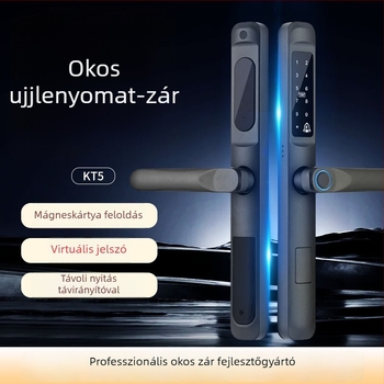 Okos ajtózár ujjlenyomat-olvasóval – 100 ujjlenyomat tárolás, több mint 100000 nyitás, szkennelés <0,001 s, FAR 0,0001%, DC tápegység