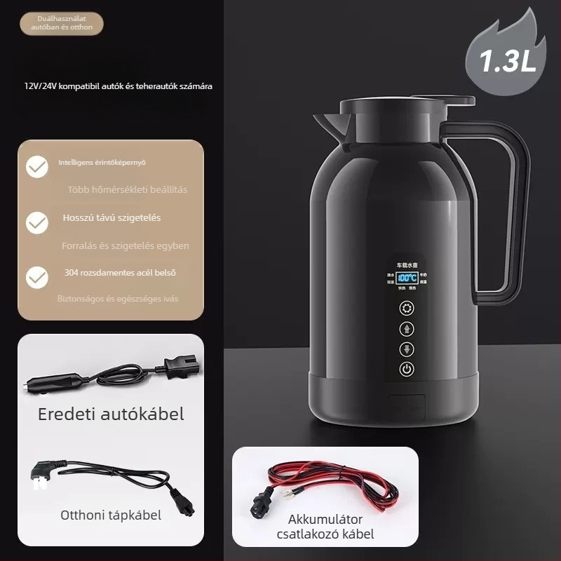 Autós elektromos melegítő pohár rozsdamentes acél belsővel, 200W, RC-1300A, 12V/24V