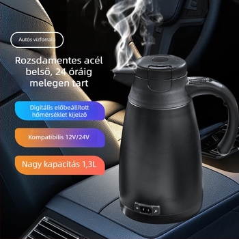 Autóba való vízforraló 12V/24V, 1200 ml, kettős falú rozsdamentes acél, gyors melegítés, modell CS-155