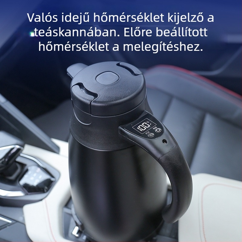 Autóba való vízforraló 12V/24V, 1200 ml, kettős falú rozsdamentes acél, gyors melegítés, modell CS-155