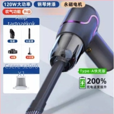 Kézi autós porszívó (7.4V, 120W, 11000Pa, vezeték nélküli, világítás)